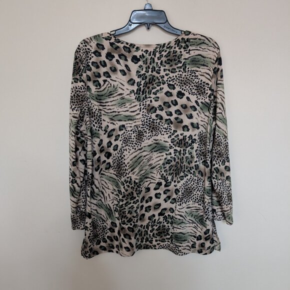 Alfred Dunner tan black green leopard print casual top 14 - Picture 4 of 8